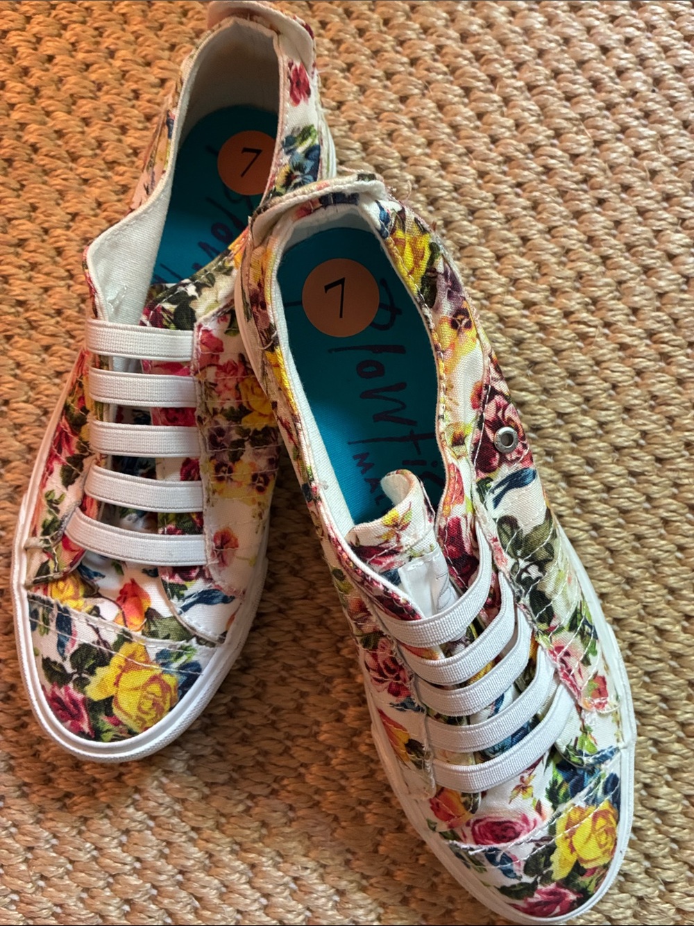 Blowfish Floral Canvas Sneakers in White with Yellow, Pink, Green